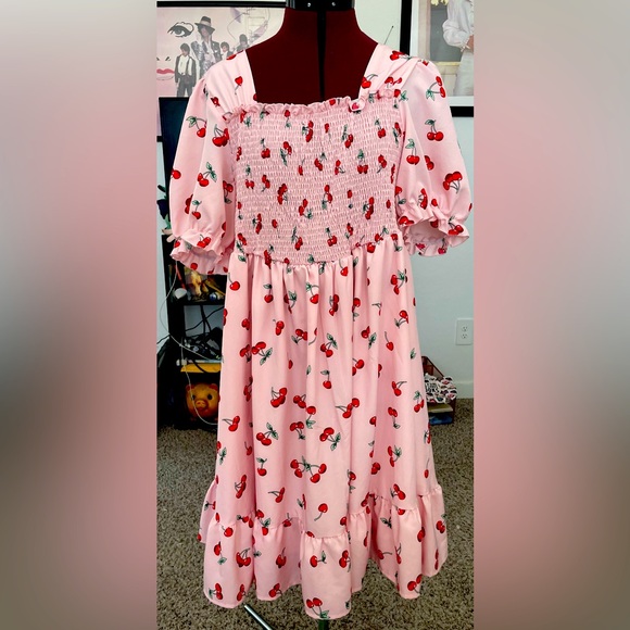 SHEIN Curve Dresses & Skirts - Cute Pink cherry dress just right for casual wear.